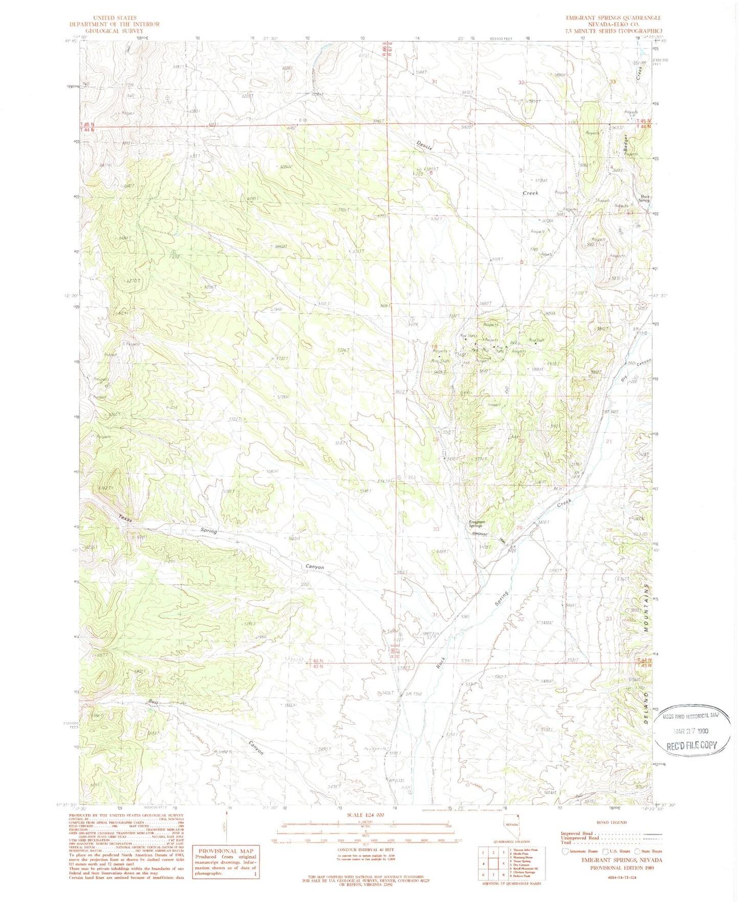 Classic USGS Emigrant Springs Nevada 7.5'x7.5' Topo Map Image