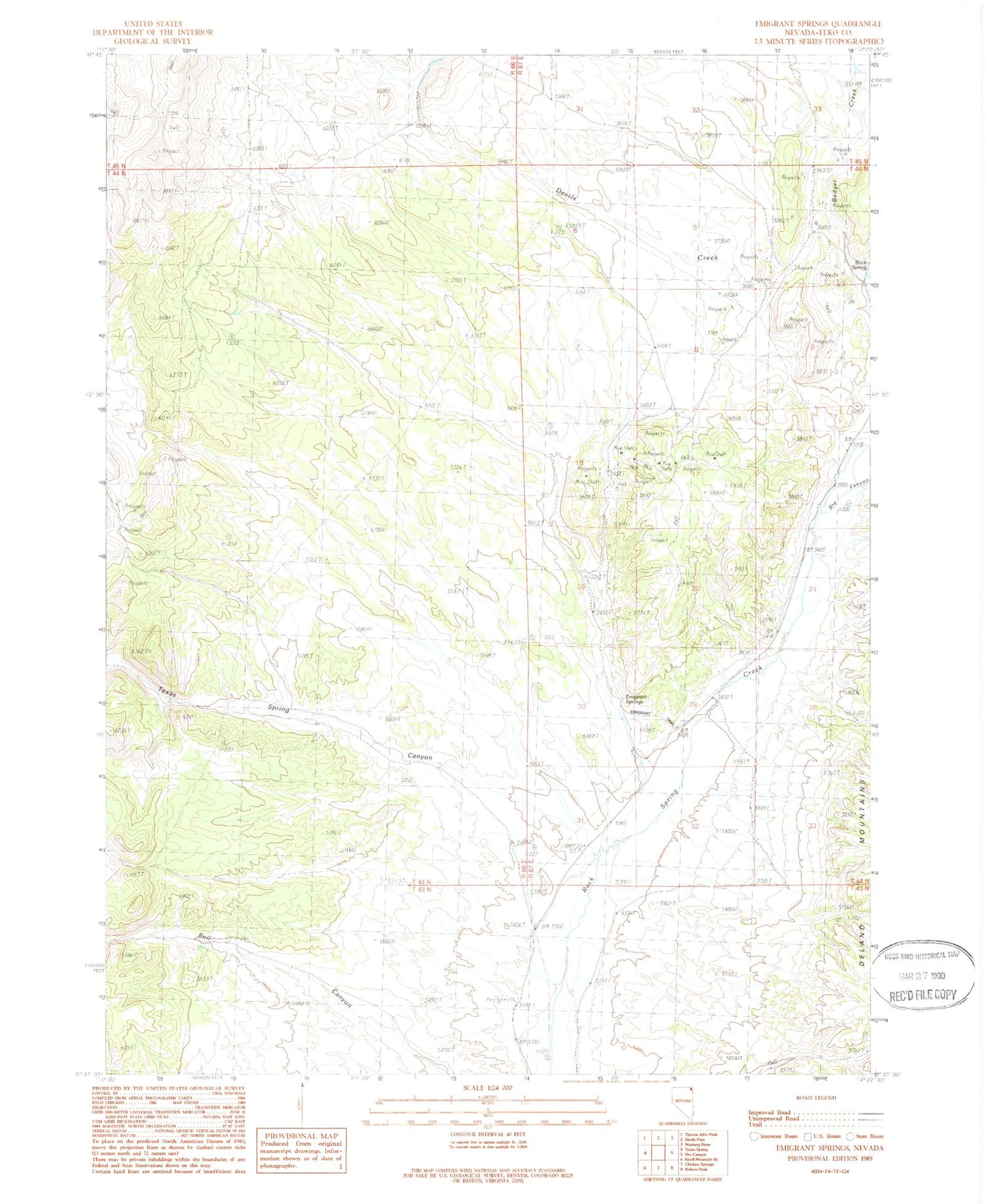 Classic USGS Emigrant Springs Nevada 7.5'x7.5' Topo Map Image