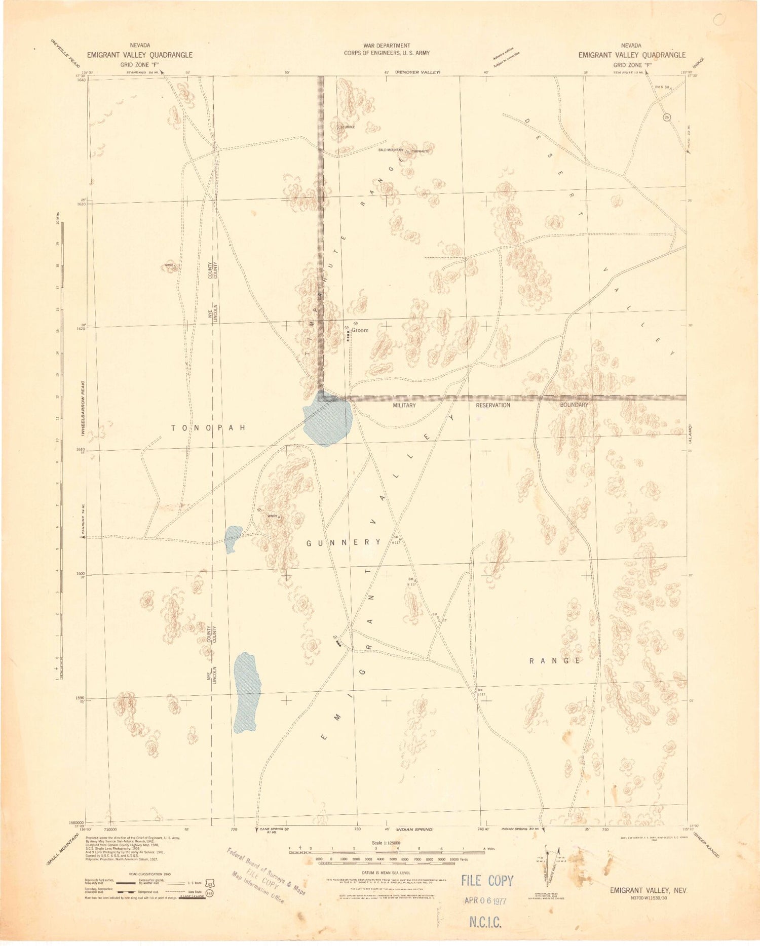 Historic 1942 Emigrant Valley Nevada 30'x30' Topo Map Image
