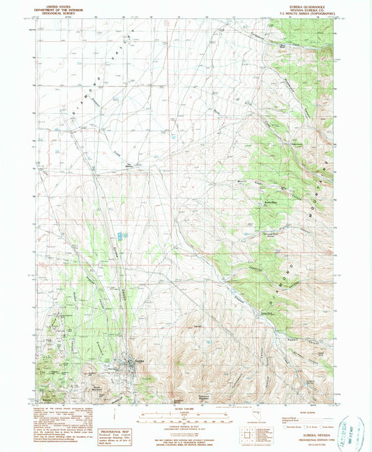 Classic USGS Eureka Nevada 7.5'x7.5' Topo Map Image