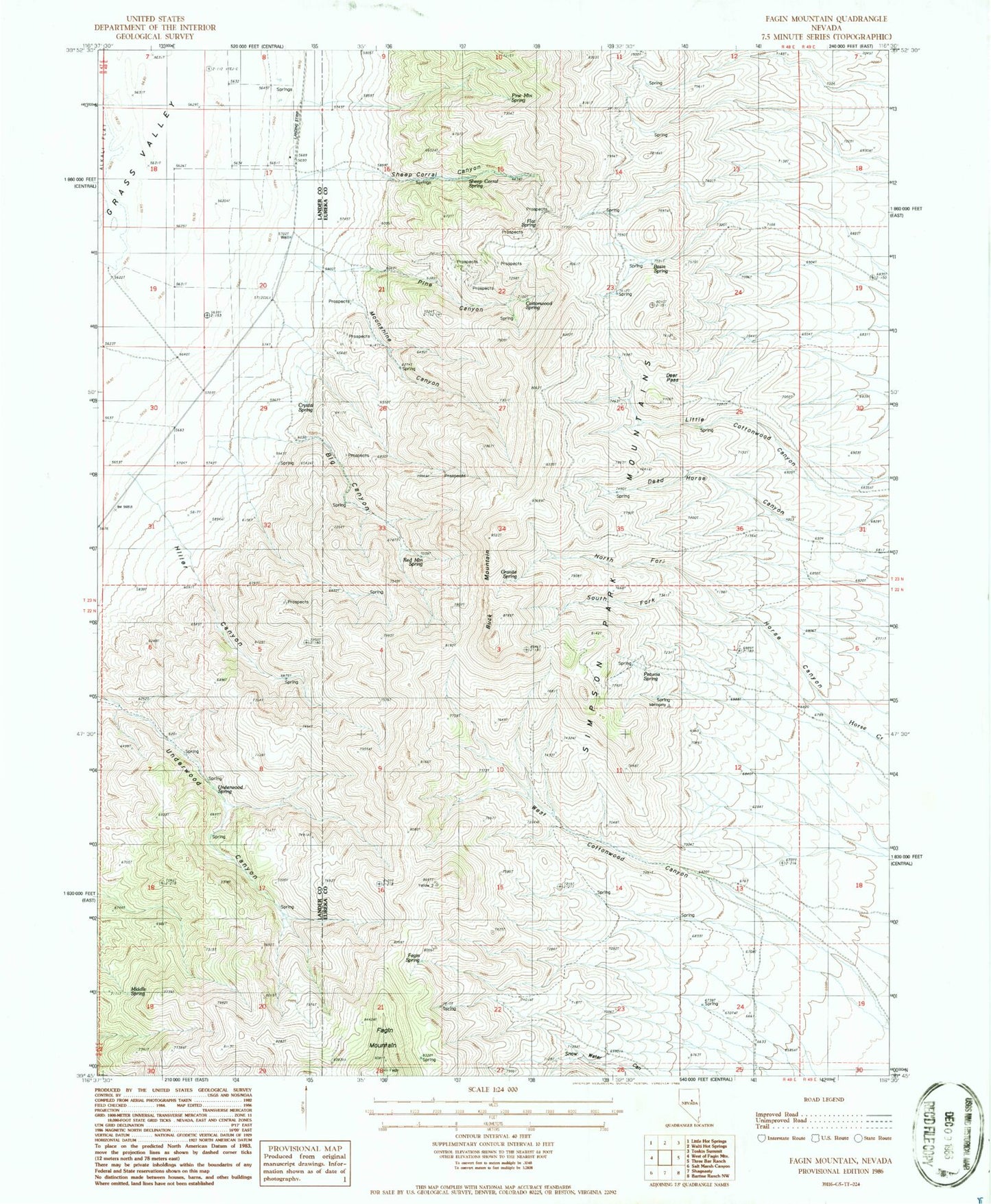 Classic USGS Fagin Mountain Nevada 7.5'x7.5' Topo Map Image