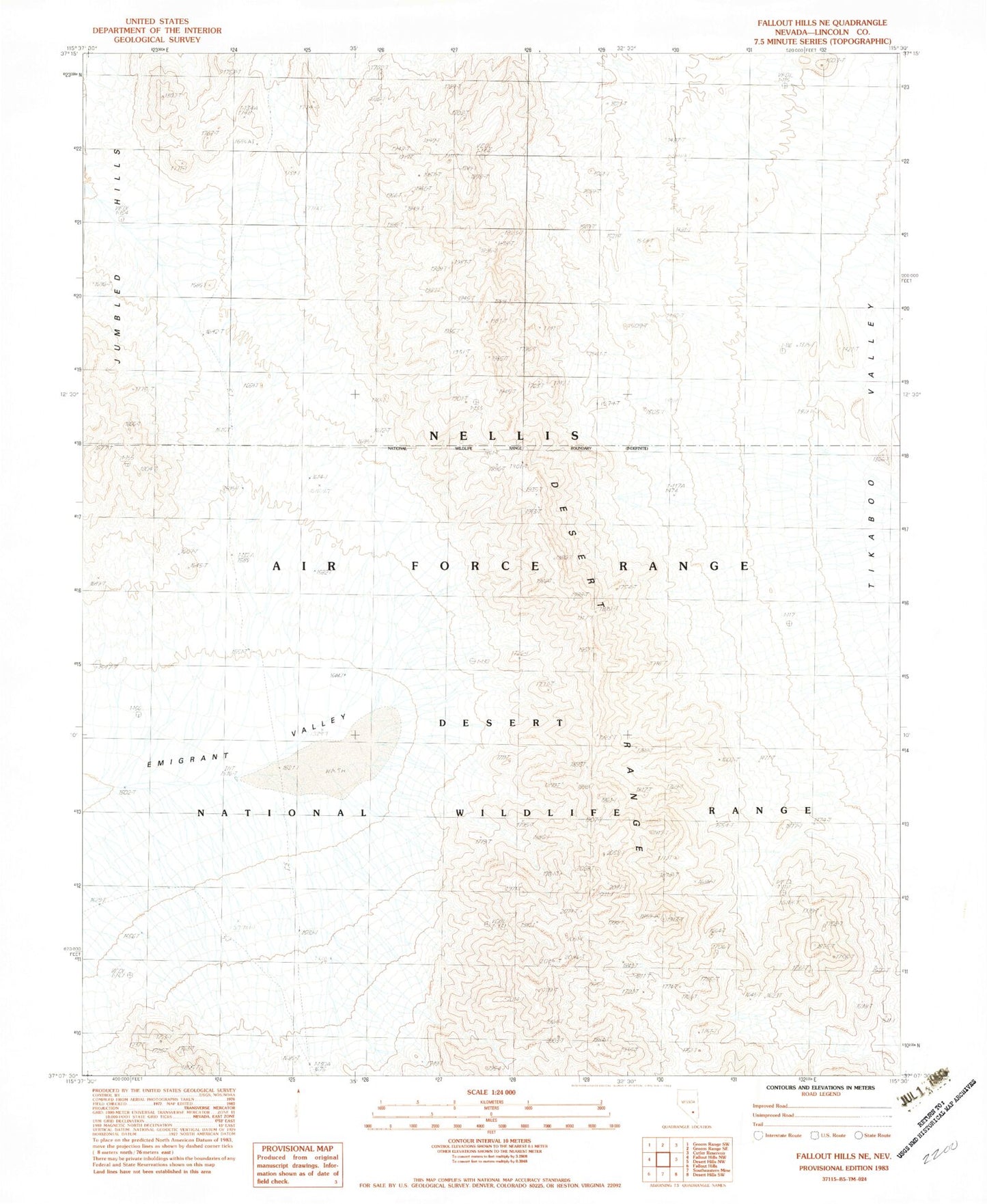 Classic USGS Fallout Hills NE Nevada 7.5'x7.5' Topo Map Image