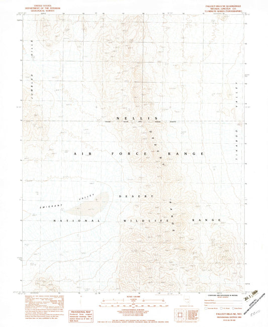 Classic USGS Fallout Hills NE Nevada 7.5'x7.5' Topo Map Image