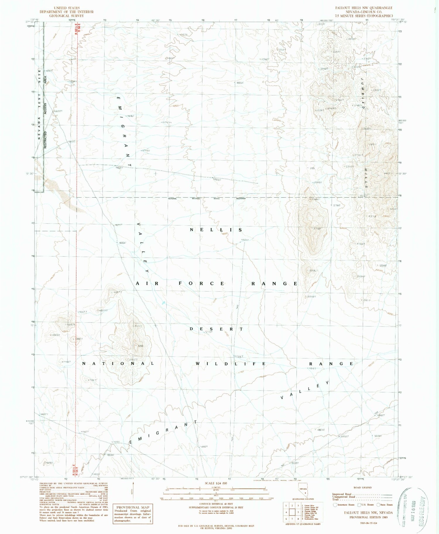 Classic USGS Fallout Hills NW Nevada 7.5'x7.5' Topo Map Image