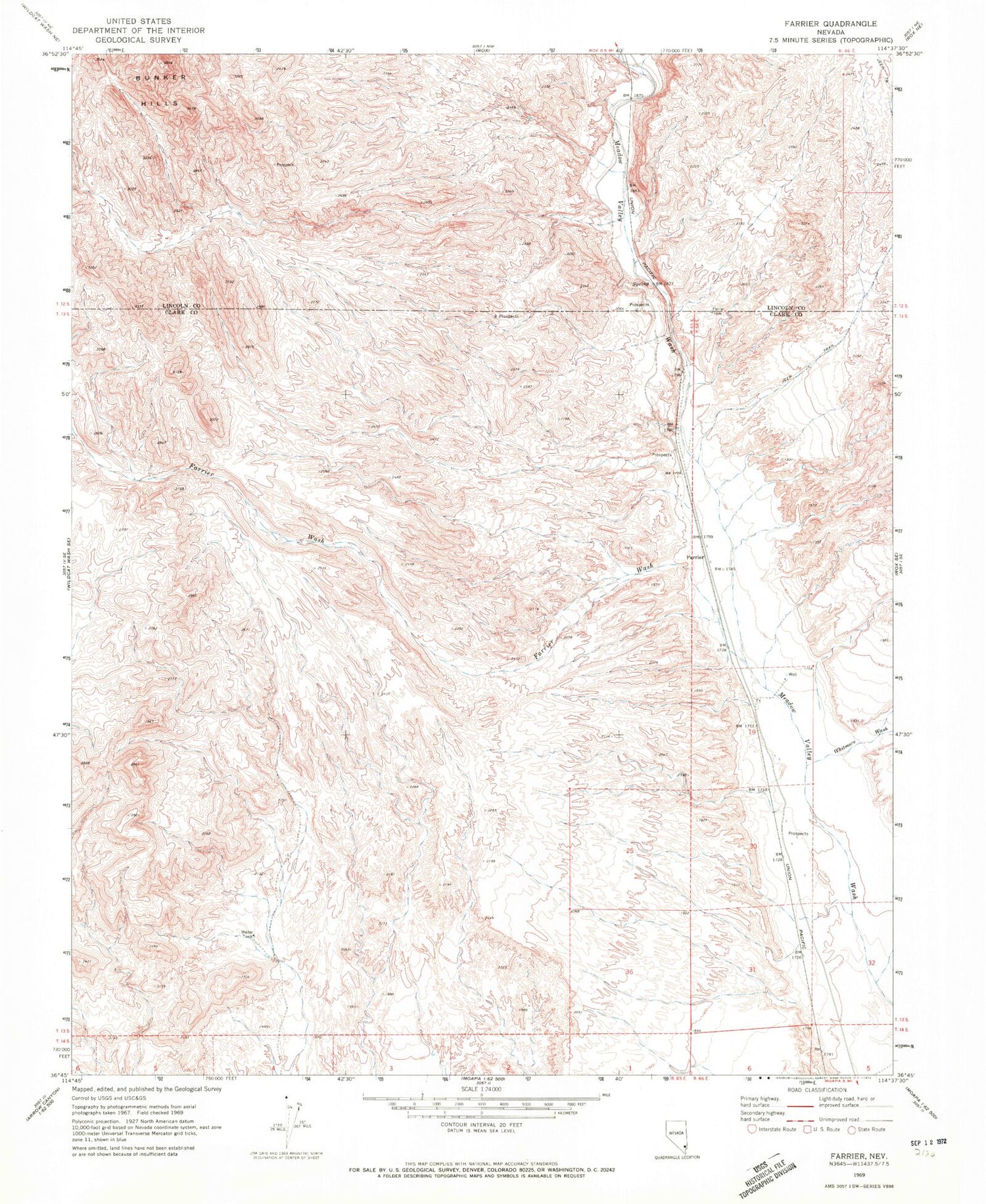 Classic USGS Farrier Nevada 7.5'x7.5' Topo Map Image