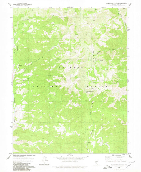 Classic USGS Farrington Canyon Nevada 7.5'x7.5' Topo Map Image