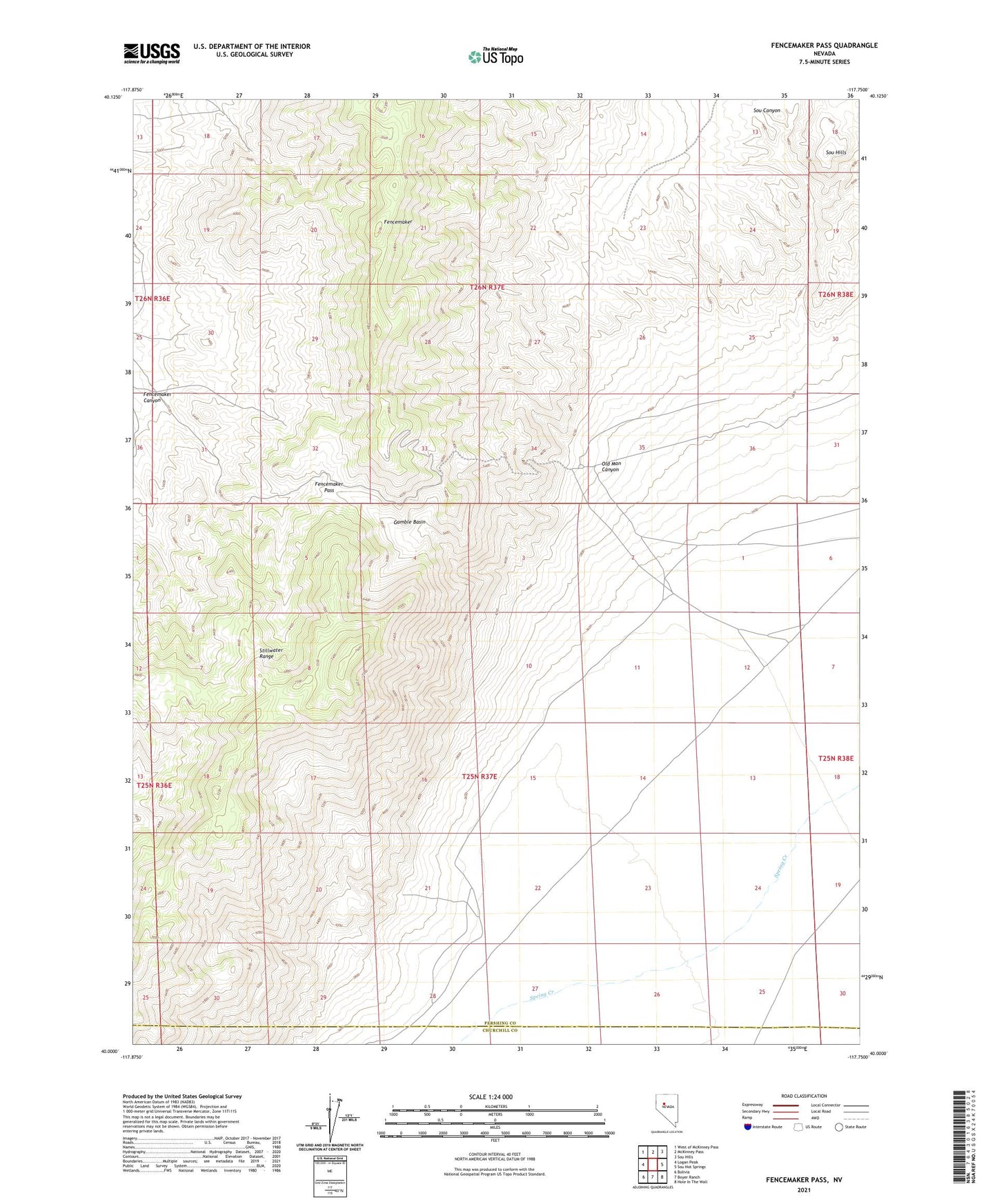 Fencemaker Pass Nevada US Topo Map Image