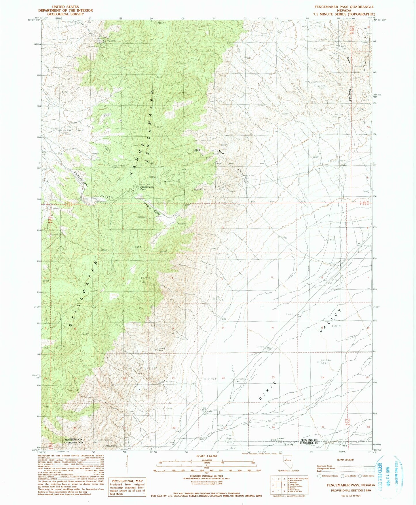 Classic USGS Fencemaker Pass Nevada 7.5'x7.5' Topo Map Image