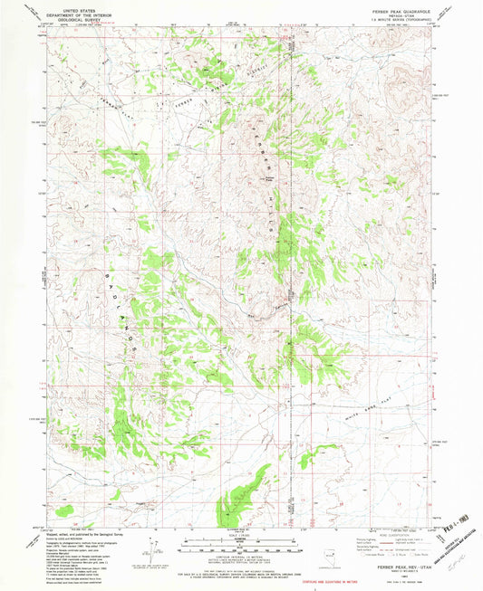 Classic USGS Ferber Peak Nevada 7.5'x7.5' Topo Map Image