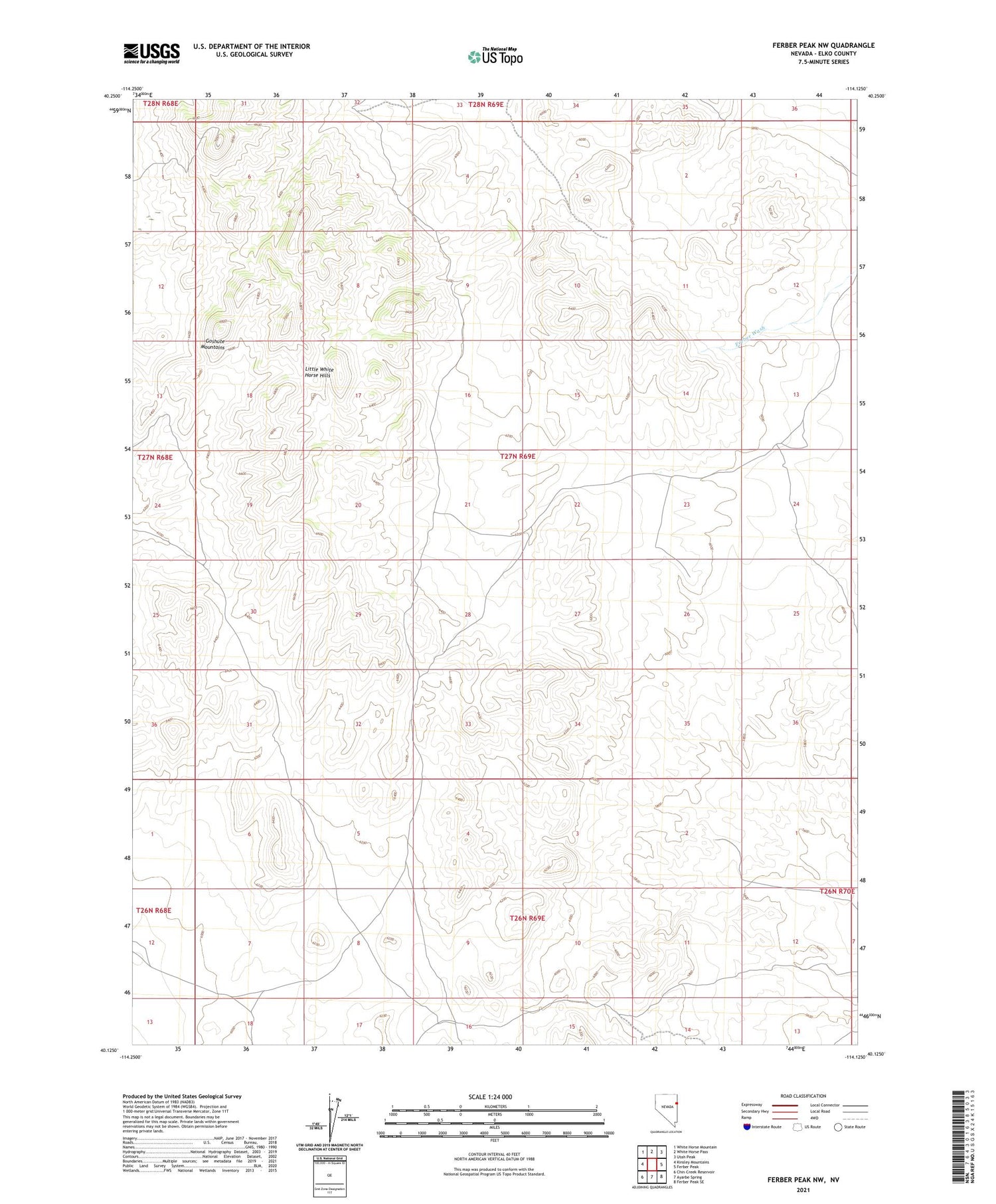 Ferber Peak NW Nevada US Topo Map Image