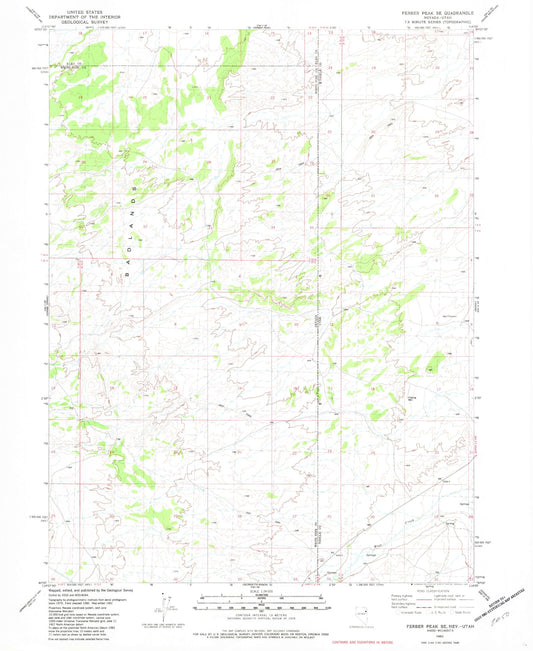 Classic USGS Ferber Peak SE Nevada 7.5'x7.5' Topo Map Image
