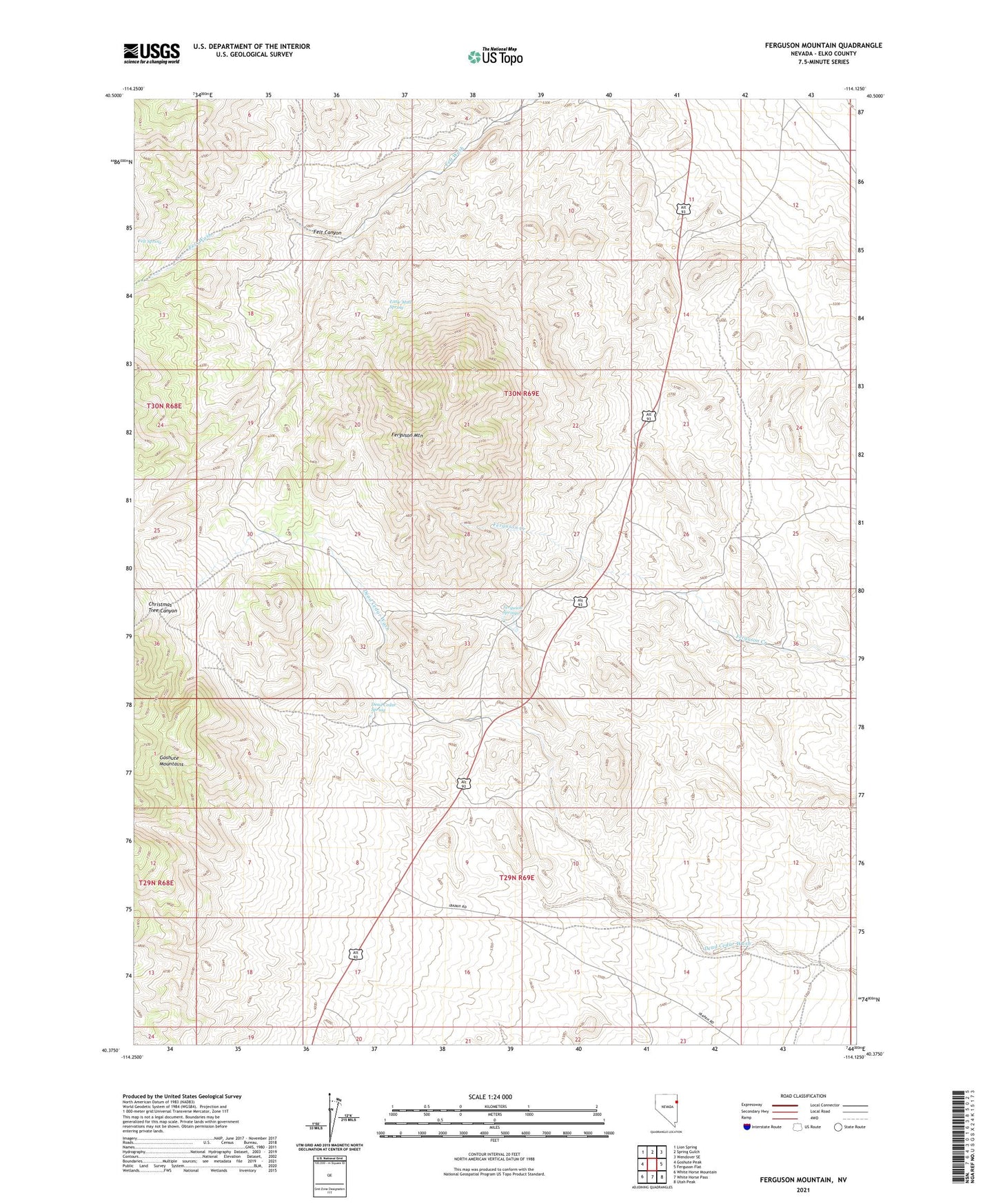 Ferguson Mountain Nevada US Topo Map Image
