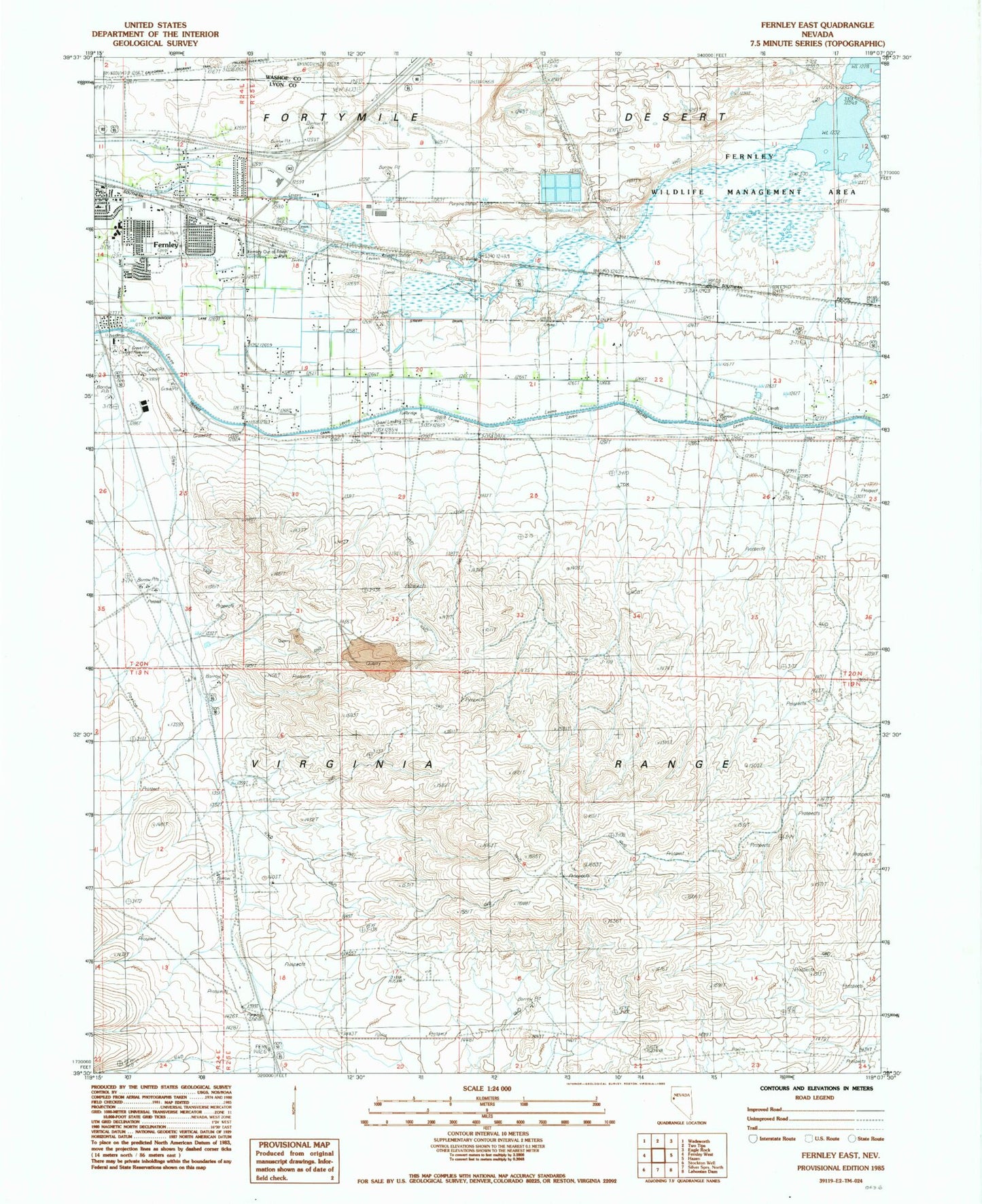 Classic USGS Fernley East Nevada 7.5'x7.5' Topo Map Image