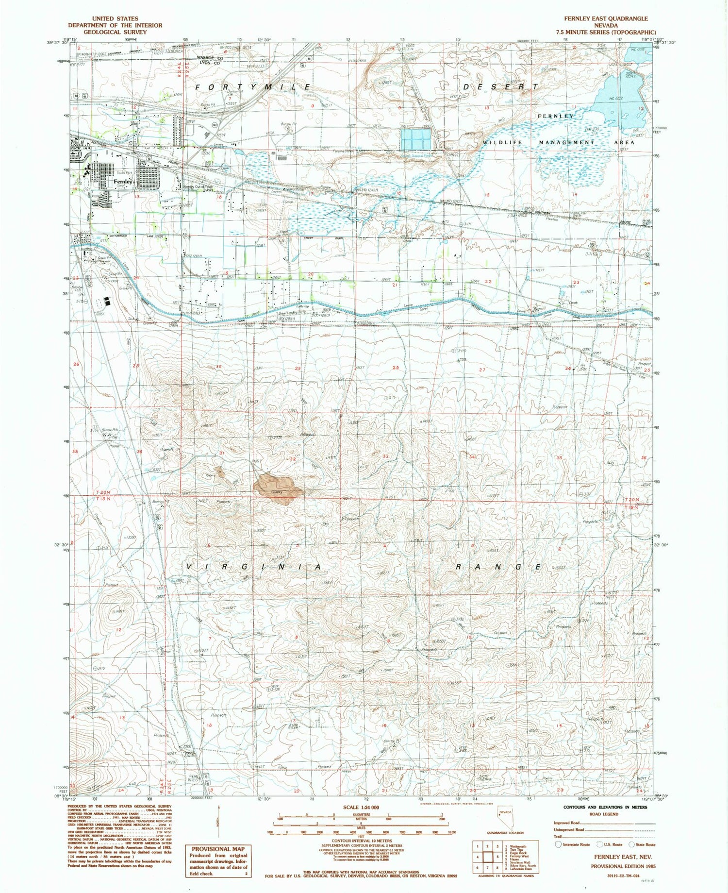 Classic USGS Fernley East Nevada 7.5'x7.5' Topo Map Image