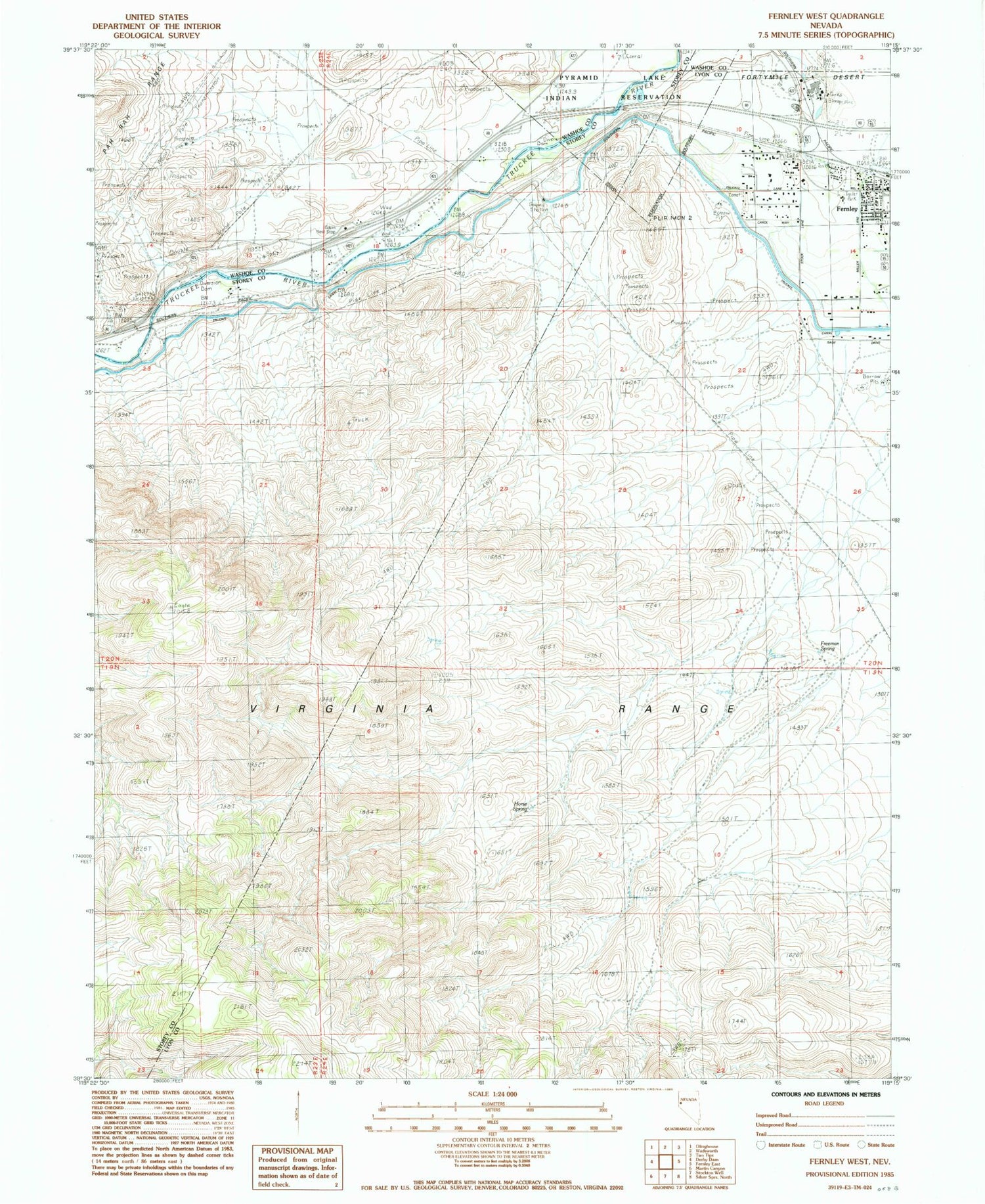 Classic USGS Fernley West Nevada 7.5'x7.5' Topo Map Image