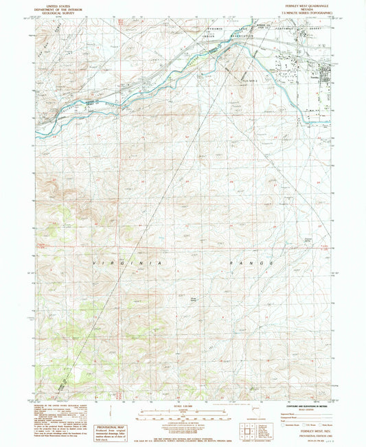 Classic USGS Fernley West Nevada 7.5'x7.5' Topo Map Image
