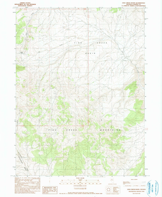 Classic USGS Fish Creek Basin Nevada 7.5'x7.5' Topo Map Image