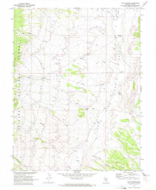 Classic USGS Fish Springs Nevada 7.5'x7.5' Topo Map Image