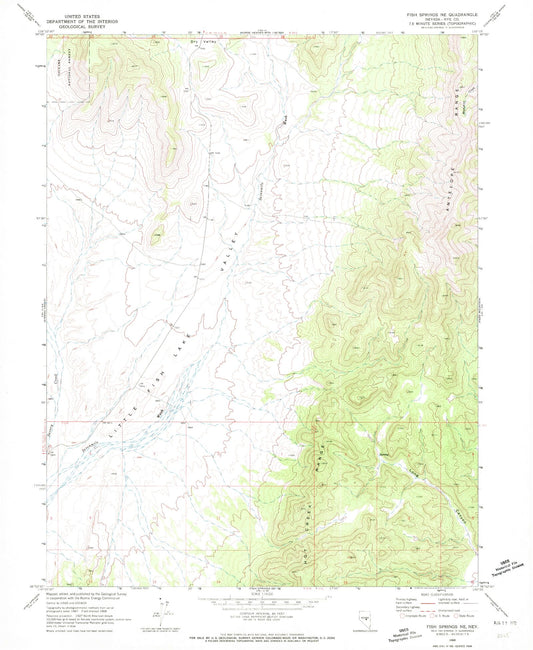 Classic USGS Fish Springs NE Nevada 7.5'x7.5' Topo Map Image