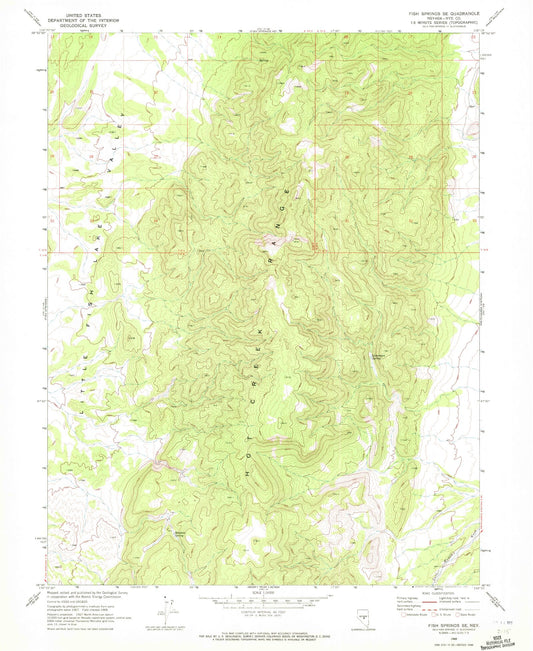 Classic USGS Fish Springs SE Nevada 7.5'x7.5' Topo Map Image