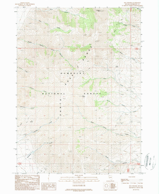 Classic USGS Five Fingers Nevada 7.5'x7.5' Topo Map Image