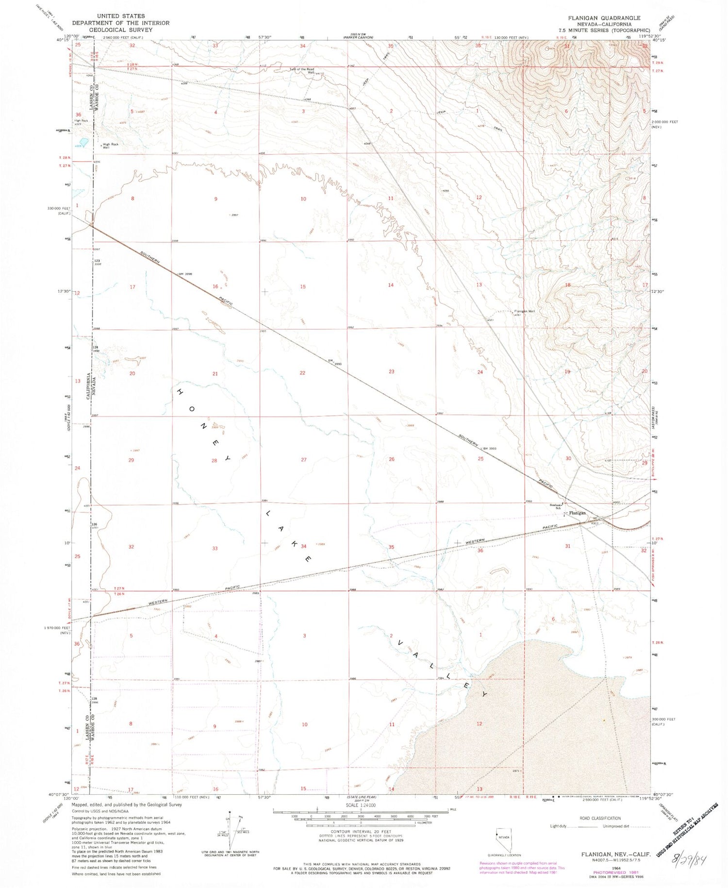 Classic USGS Flanigan Nevada 7.5'x7.5' Topo Map Image