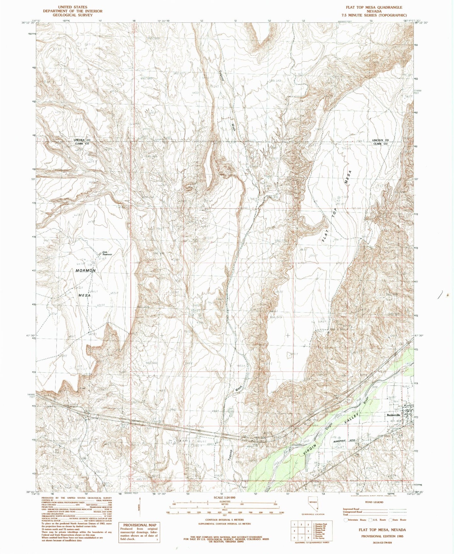 Classic USGS Flat Top Mesa Nevada 7.5'x7.5' Topo Map Image