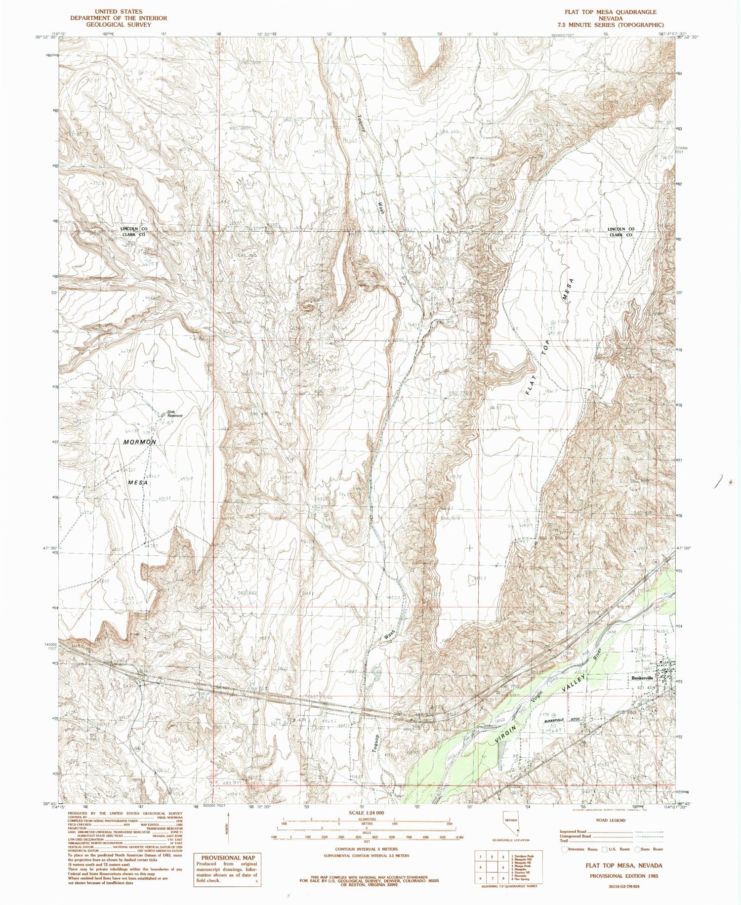 Classic USGS Flat Top Mesa Nevada 7.5'x7.5' Topo Map Image