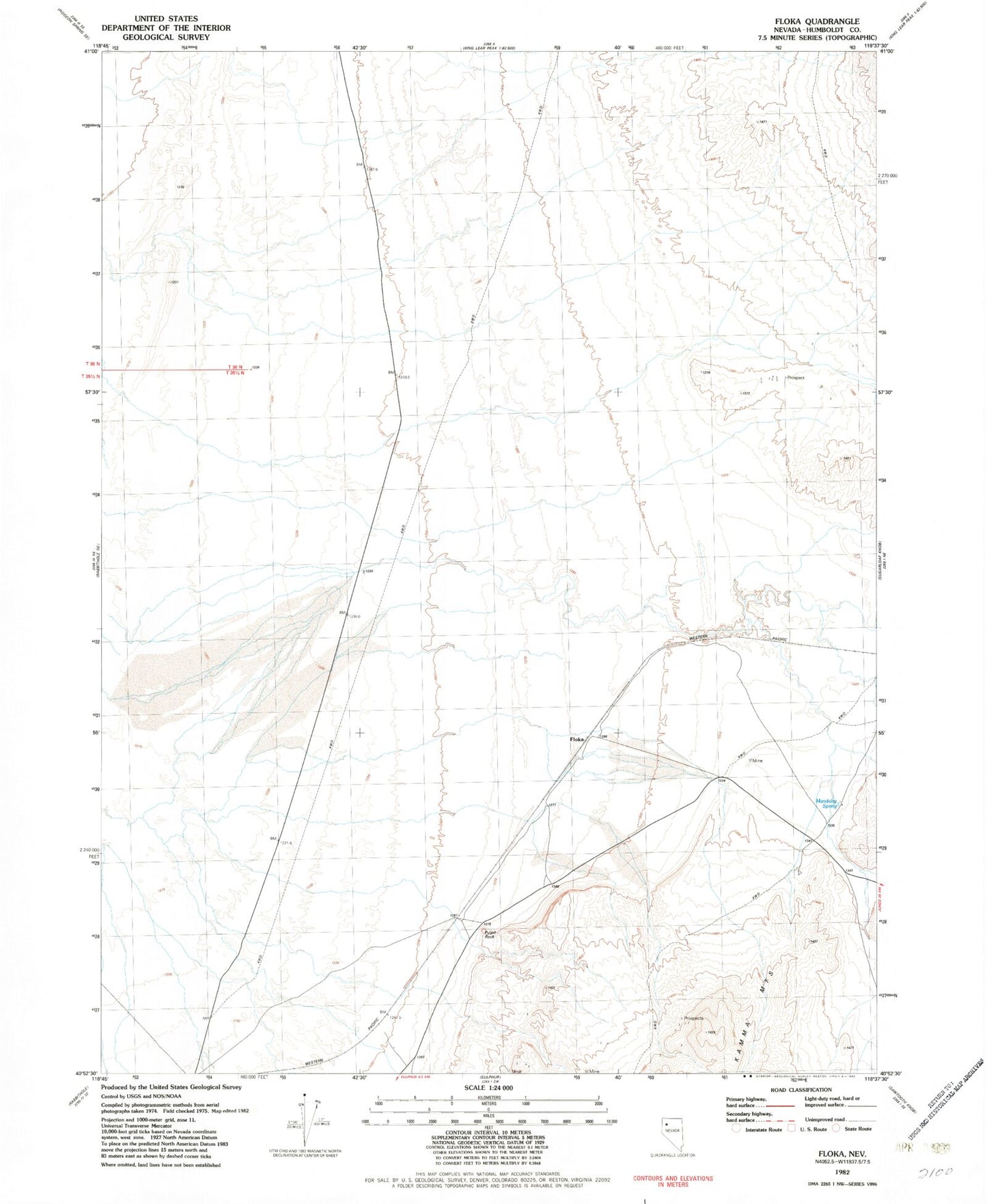 Classic USGS Floka Nevada 7.5'x7.5' Topo Map Image