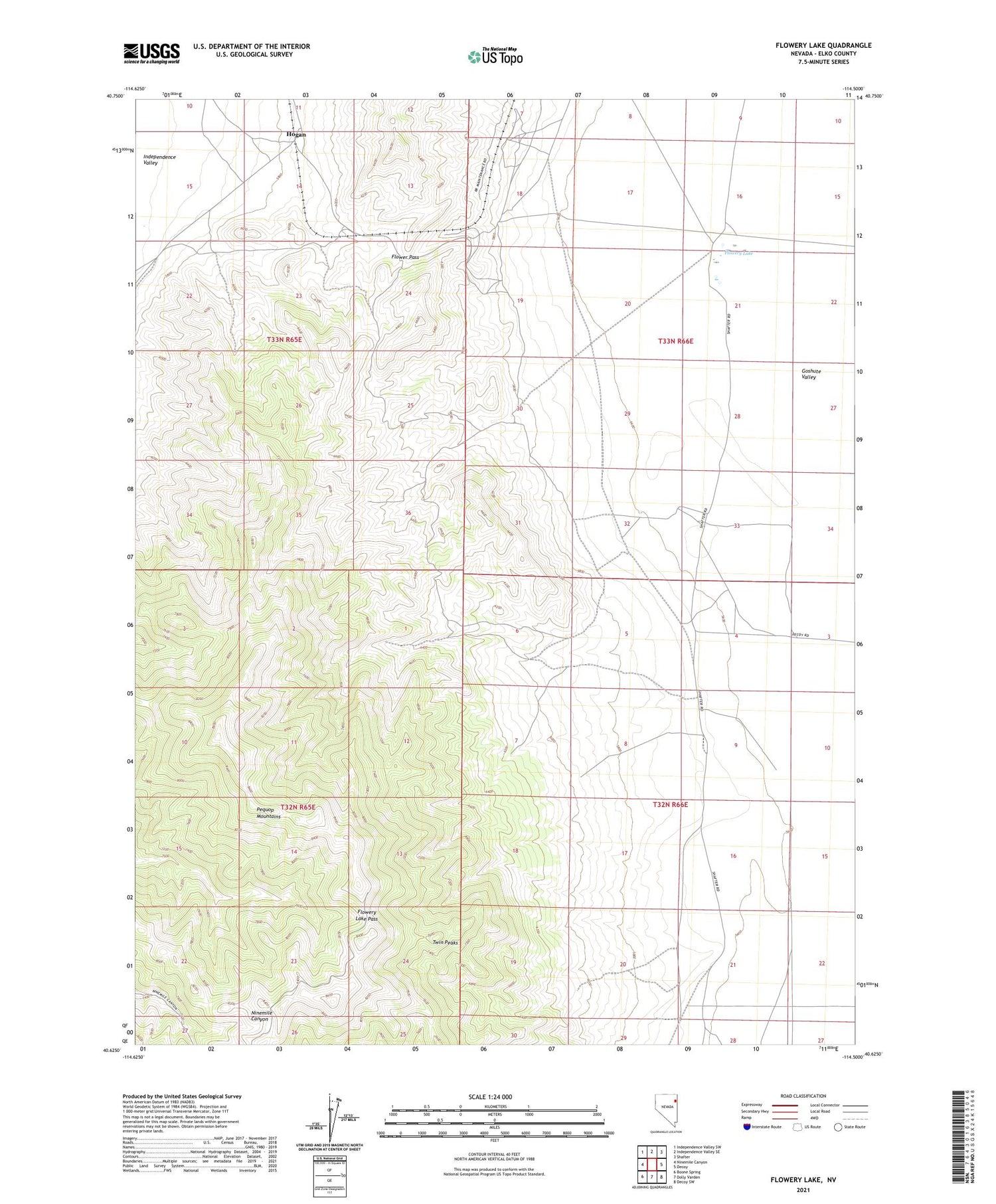 Flowery Lake Nevada US Topo Map Image