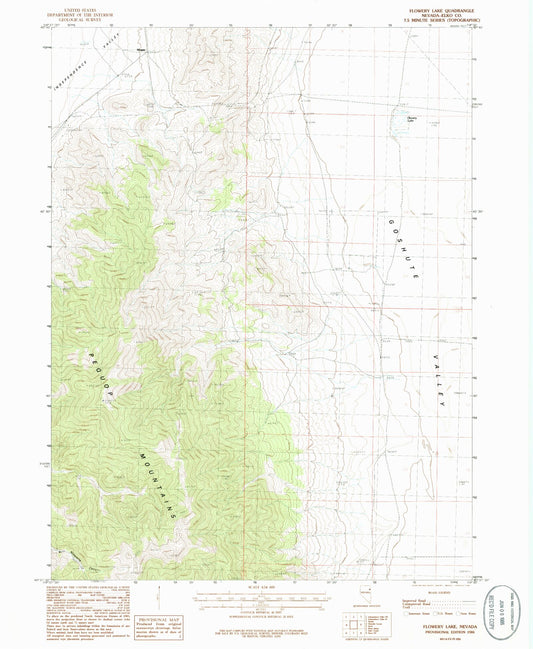 Classic USGS Flowery Lake Nevada 7.5'x7.5' Topo Map Image