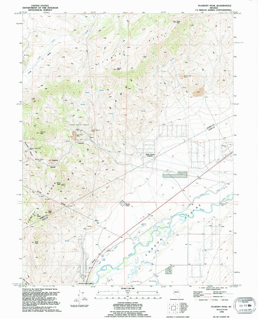 Classic USGS Flowery Peak Nevada 7.5'x7.5' Topo Map Image