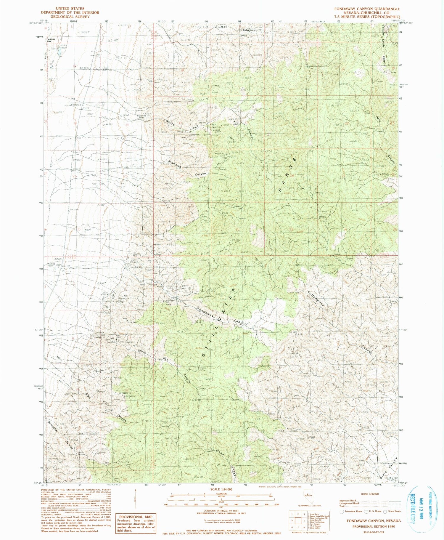Classic USGS Fondaway Canyon Nevada 7.5'x7.5' Topo Map Image