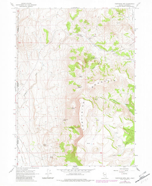 Classic USGS Fortynine Mountain Nevada 7.5'x7.5' Topo Map Image