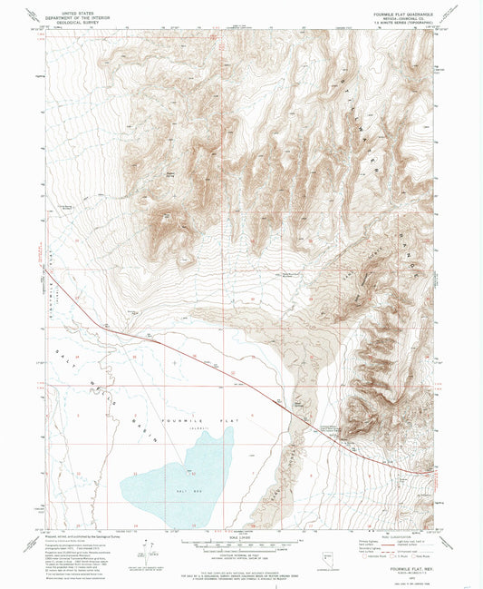 Classic USGS Fourmile Flat Nevada 7.5'x7.5' Topo Map Image