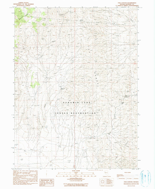 Classic USGS Fox Canyon Nevada 7.5'x7.5' Topo Map Image