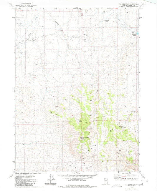 Classic USGS Fox Mountain Nevada 7.5'x7.5' Topo Map Image
