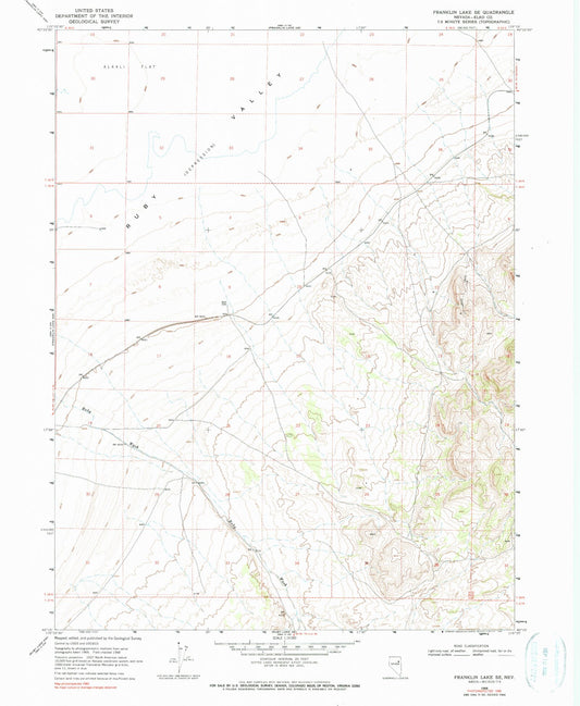Classic USGS Franklin Lake SE Nevada 7.5'x7.5' Topo Map Image