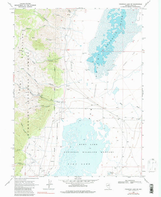 Classic USGS Franklin Lake SW Nevada 7.5'x7.5' Topo Map Image