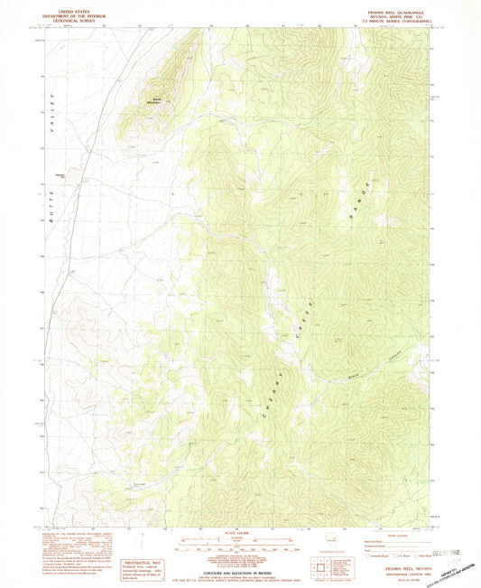 Classic USGS Franks Well Nevada 7.5'x7.5' Topo Map Image