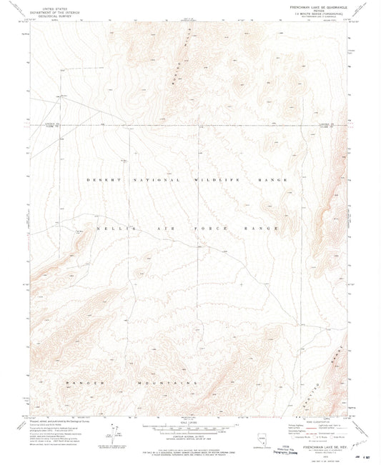 Classic USGS Frenchman Lake SE Nevada 7.5'x7.5' Topo Map Image