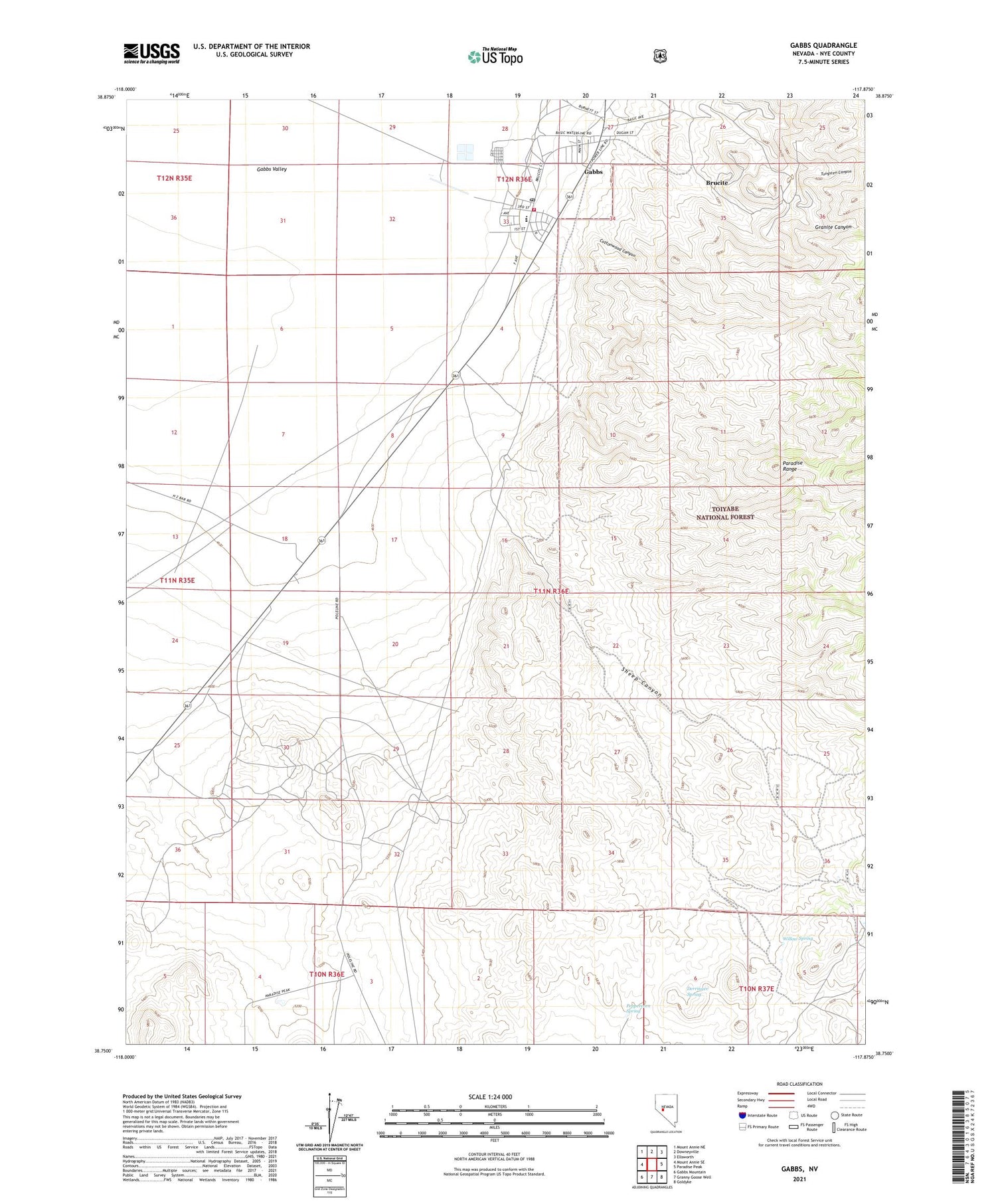 Gabbs Nevada US Topo Map Image