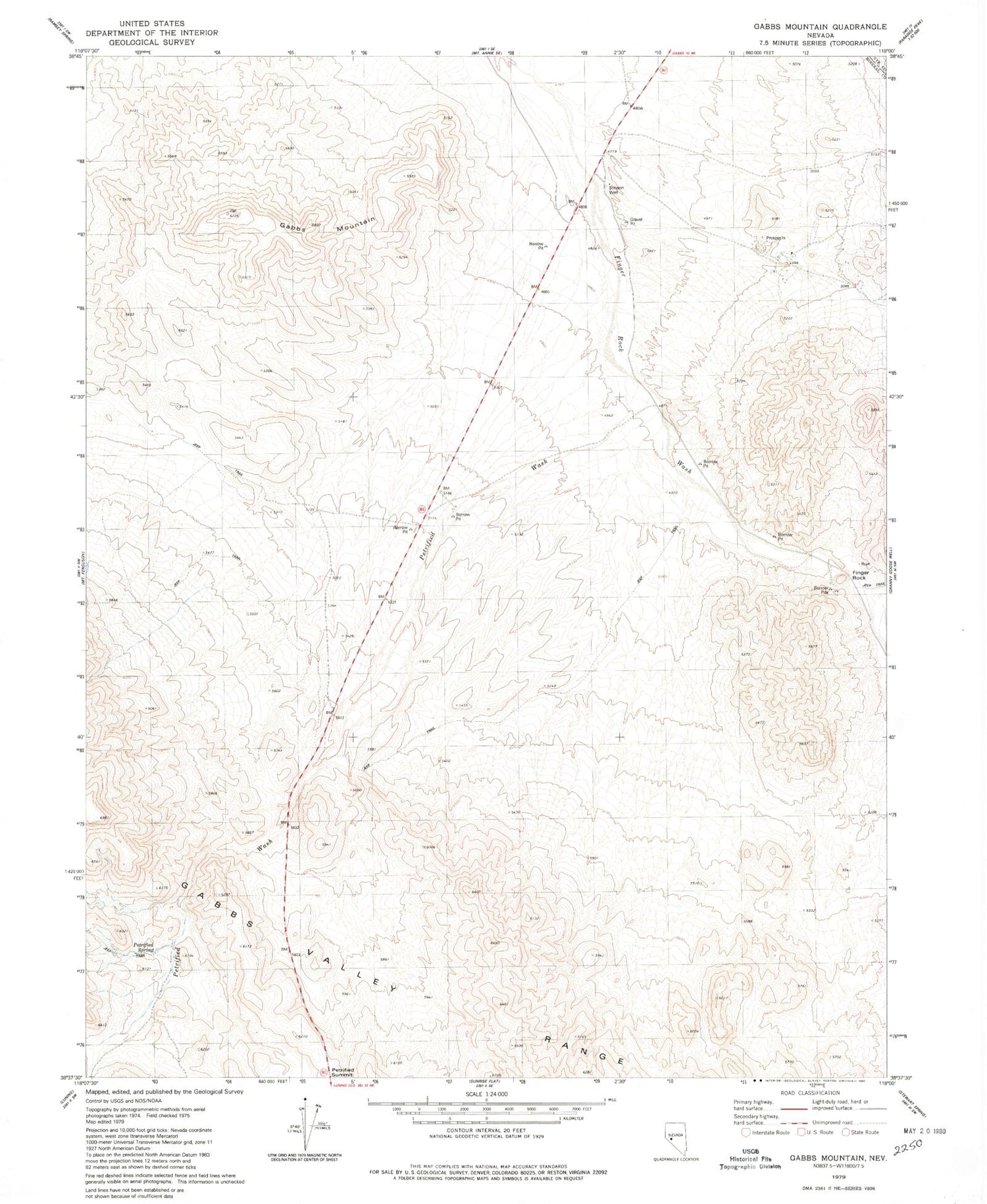 Classic USGS Gabbs Mountain Nevada 7.5'x7.5' Topo Map Image