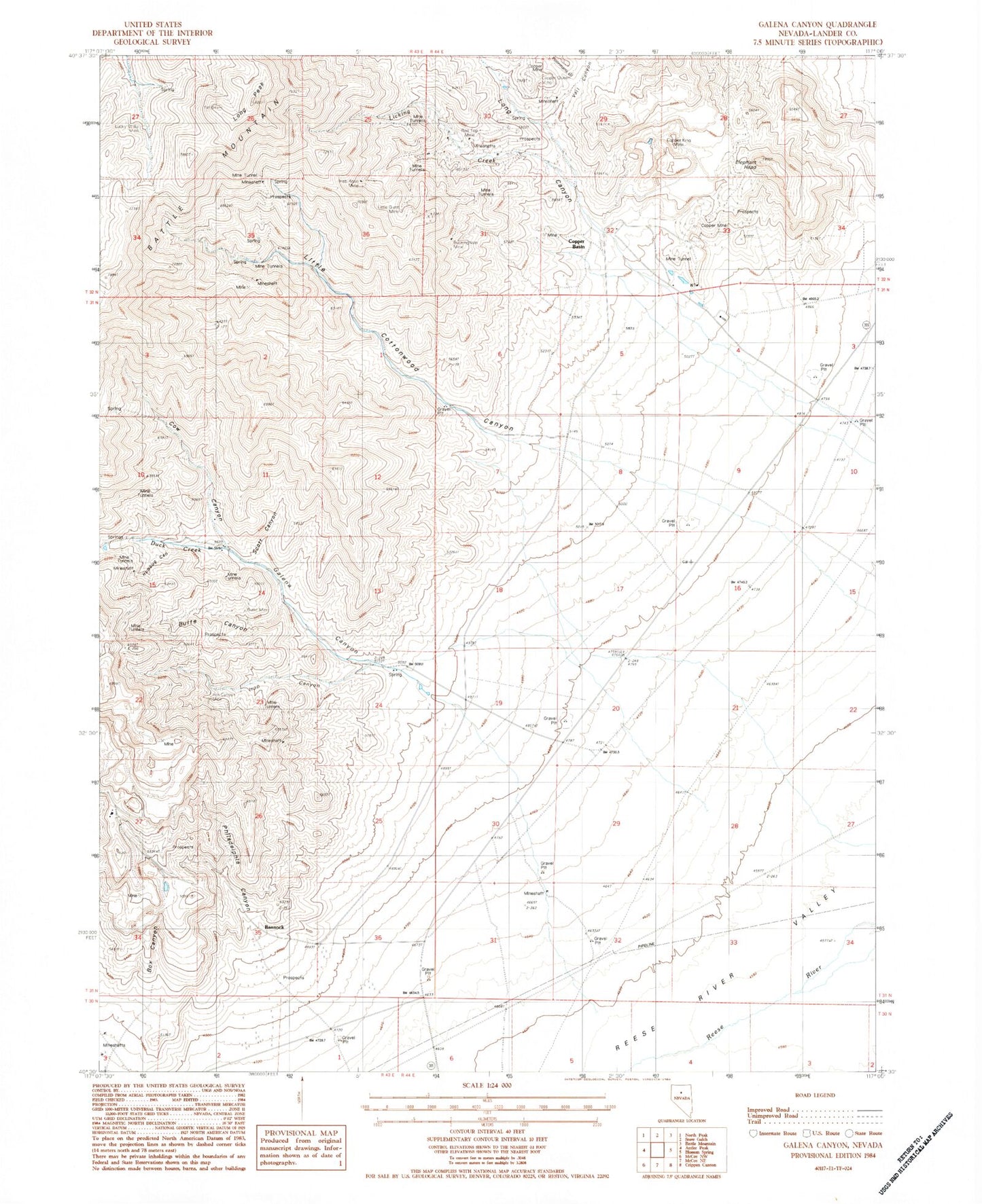 Classic USGS Galena Canyon Nevada 7.5'x7.5' Topo Map Image