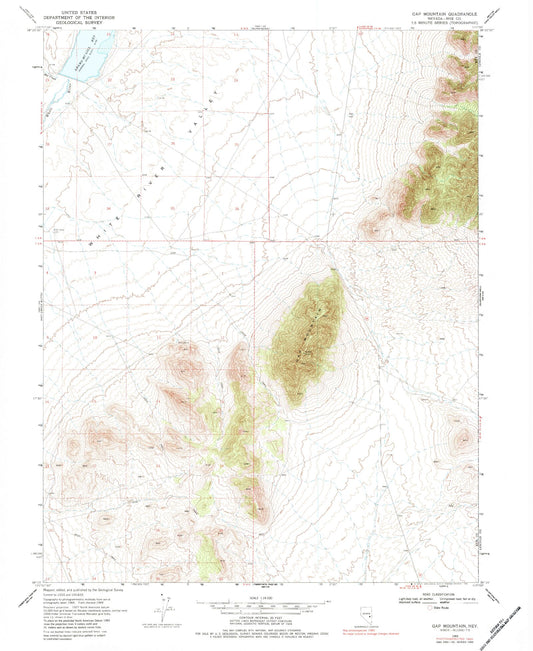 Classic USGS Gap Mountain Nevada 7.5'x7.5' Topo Map Image