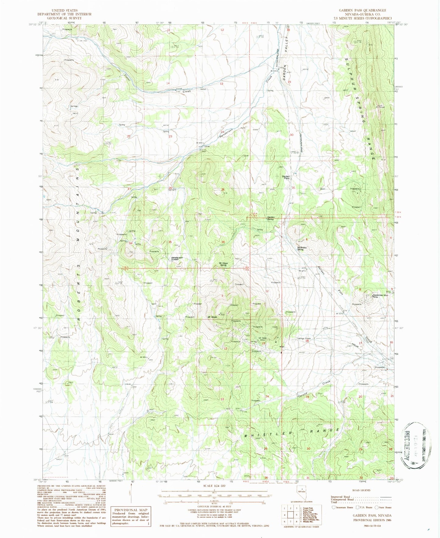 Classic USGS Garden Pass Nevada 7.5'x7.5' Topo Map Image