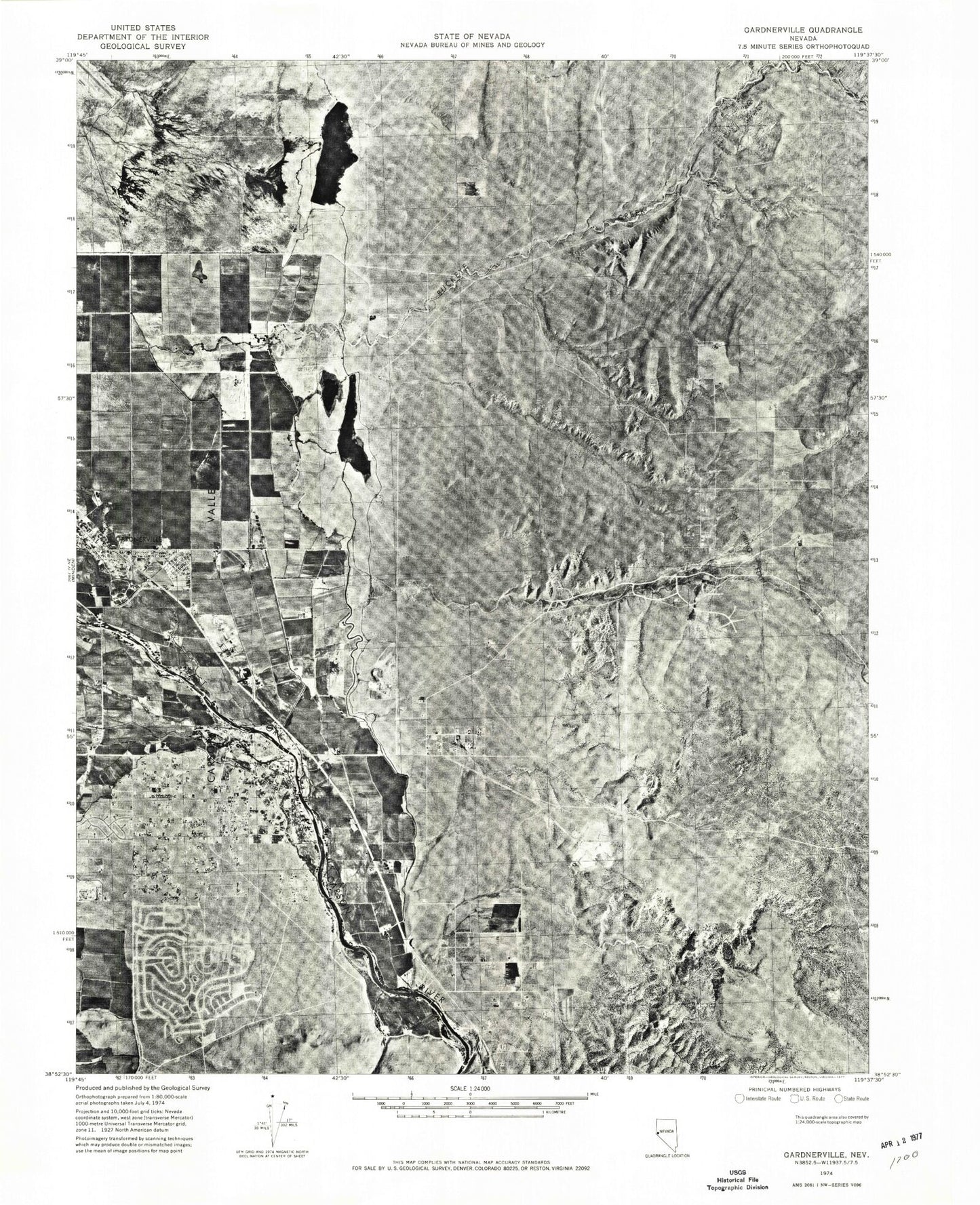 Classic USGS Gardnerville Nevada 7.5'x7.5' Topo Map Image