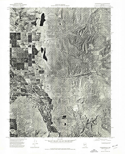 Classic USGS Gardnerville Nevada 7.5'x7.5' Topo Map Image