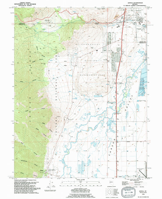 Classic USGS Genoa Nevada 7.5'x7.5' Topo Map Image
