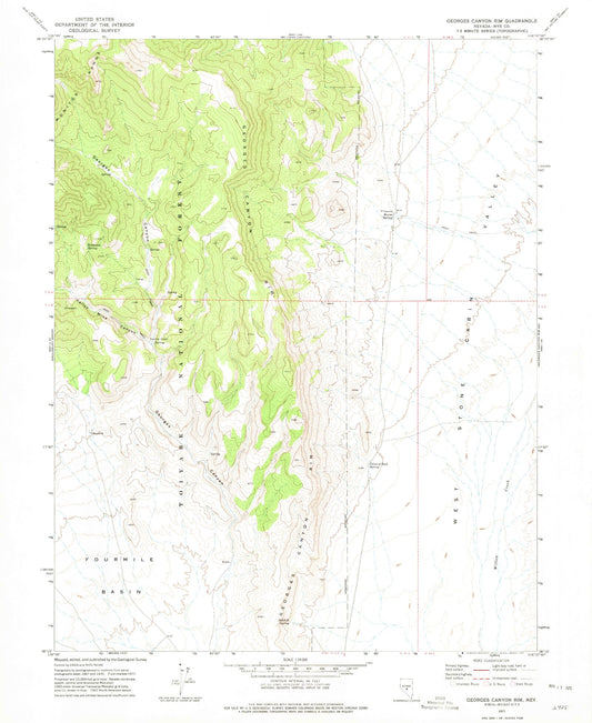Classic USGS Georges Canyon Rim Nevada 7.5'x7.5' Topo Map Image